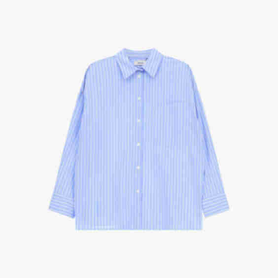 Striped Shirt with Pocket and Back Script Detail