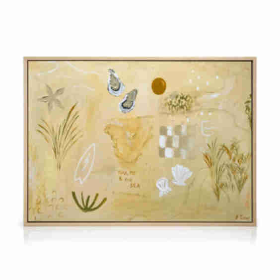 You, Me and The Sea Canvas Print 20" x 28" in - Oak Frame