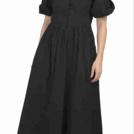 Lea Puff Sleeve V Waist Midi Dress