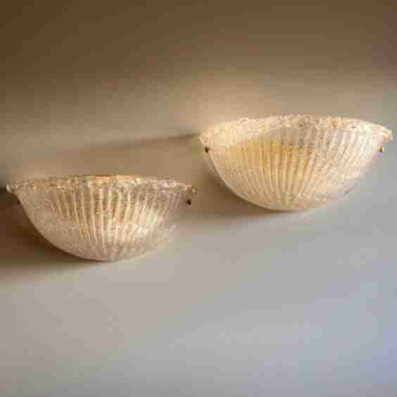 Pair Of Murano 'Graniglia' Glass Scalloped Wall Lights