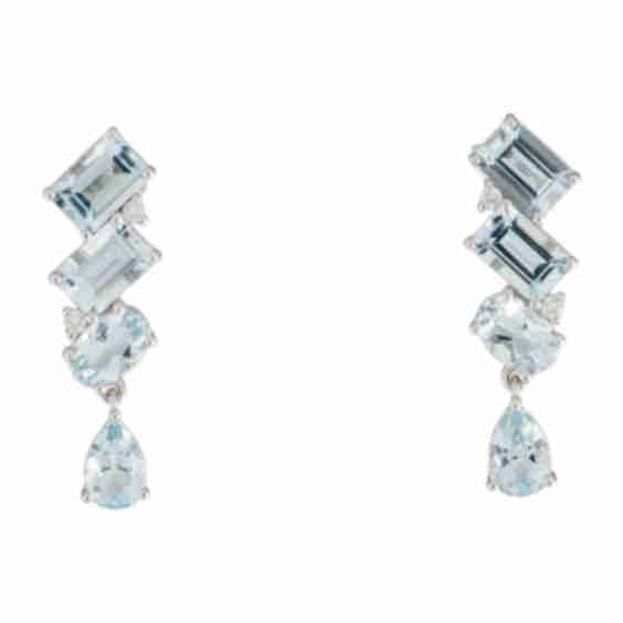 14K 3.46ctw Aquamarine & Diamond Drop Earrings