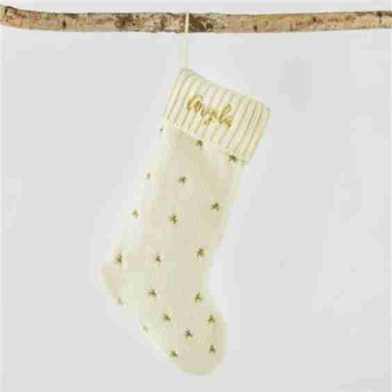 Embroidered Cream and Gold Star Stocking