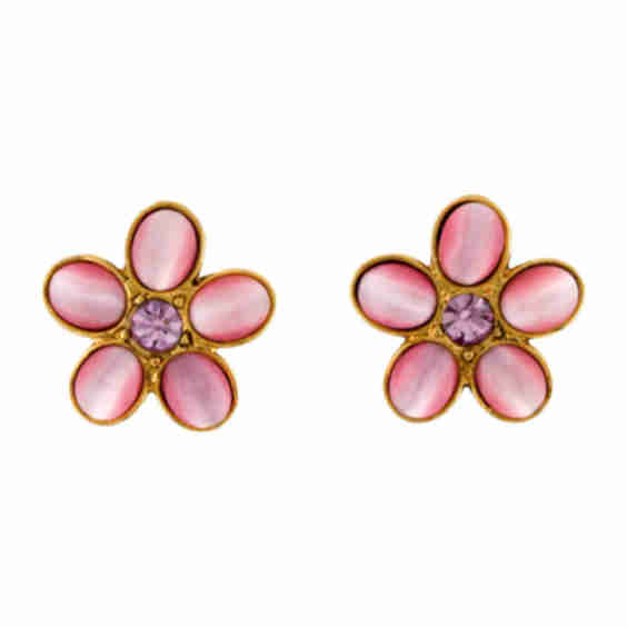Resin Crystal Flower Clip On Earrings