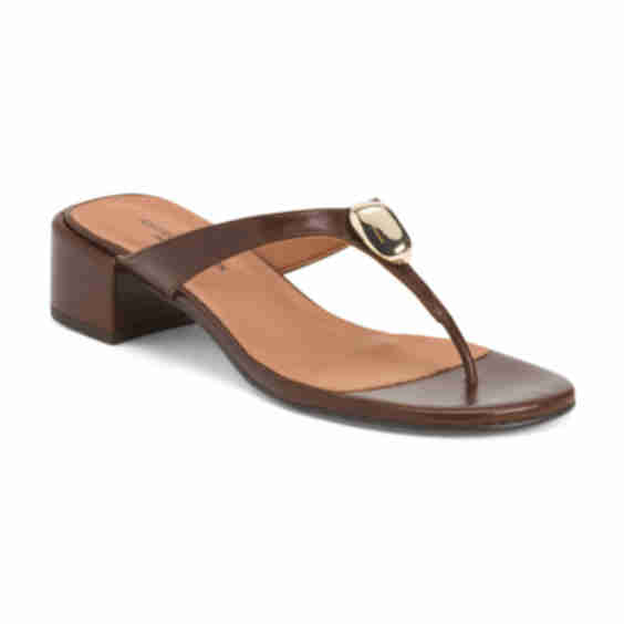 Leather Thong Toe Heeled Sandals