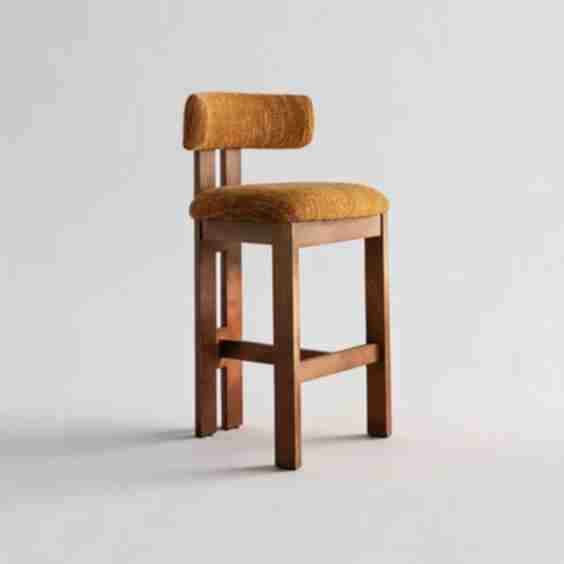 Solid Ash Wood Bar Stool | French Retro Upholstered Counter Chair
