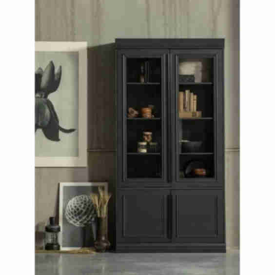 Organize Glass-Door Display Case 44cm Pine Cabinet