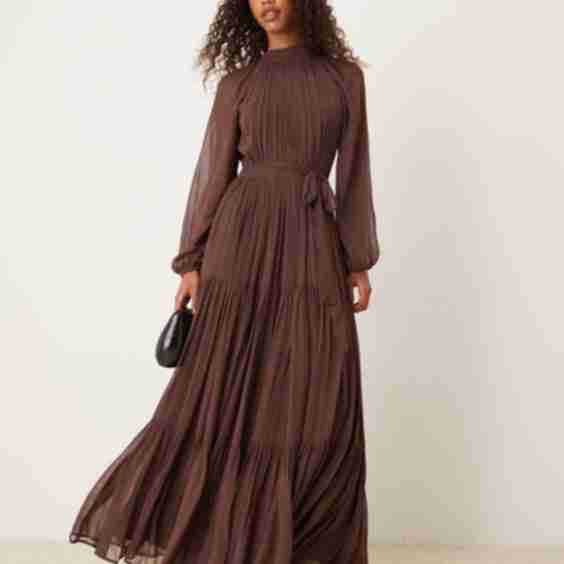 Chiffon Maxi Dress with Balloon Sleeves