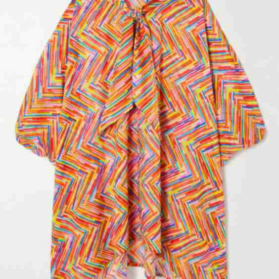 Asymmetrical Blouse in Printed Cotton and Silk Blend