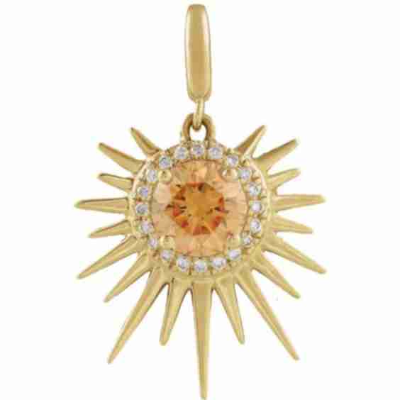 14K Gold Natural Citrine & 1/10 CTW Natural Diamond Halo-Style Sun Charm/Pendant