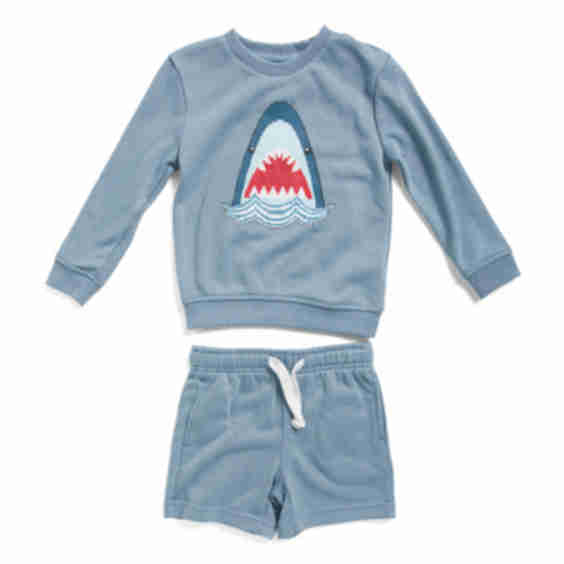 Boys 2 Pc 3 D Dot Shark Patch Sweatshirt And Shorts Set