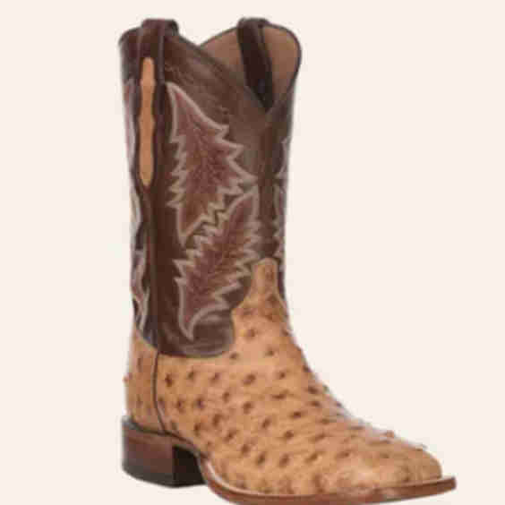 Bourbon and Saddle Tan Full Quill Ostrich Wide Square Toe Exotic Cavender's Exclusive Cowboy Boot 