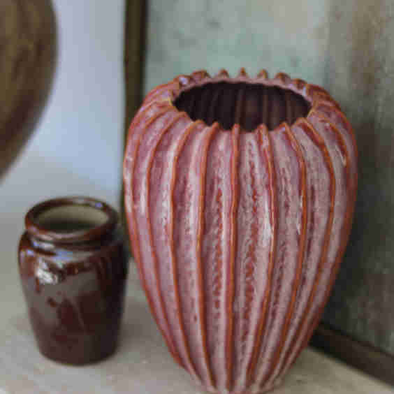 Ribbed Ceramic Vase