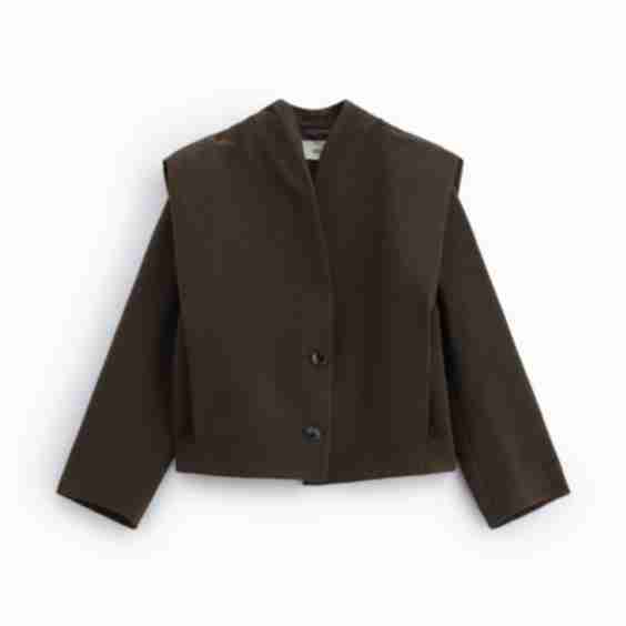 Short Jacket with Structured Shoulders and Double Button