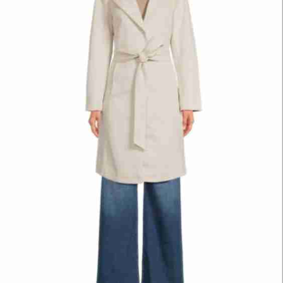 Faux-Suede Belted Coat With Faux-Fur Collar