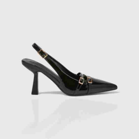 Valen Patent Buckle Slingback Heels