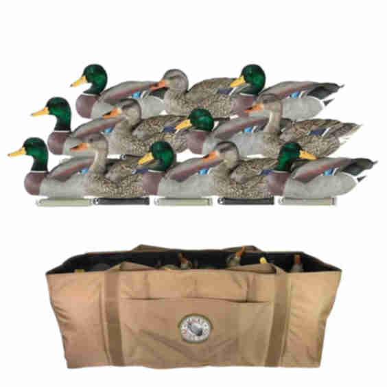 X-Treme Flocked Head Mallard Duck Decoys 12 Pack with Deluxe 12 Slot Bag