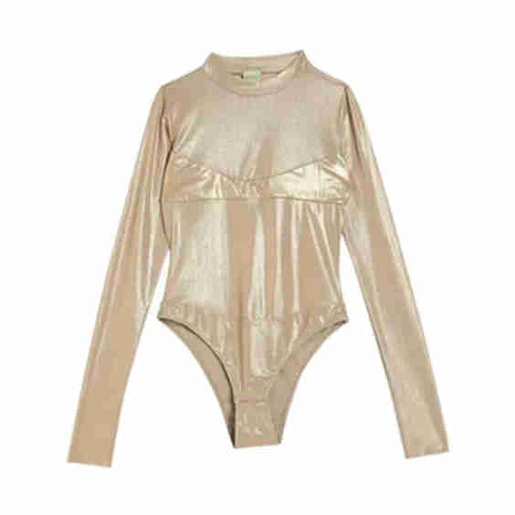  Long Sleeves Laminated Effect Bodysuits