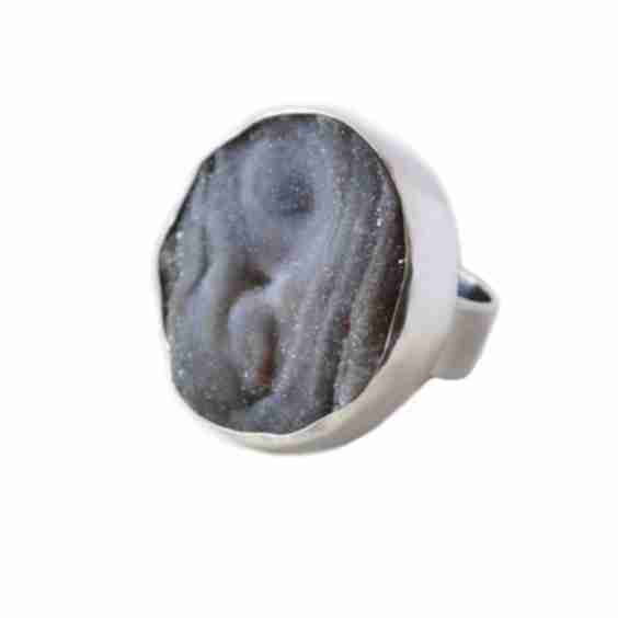 Raw Chalcedony Grey Druzy Ring