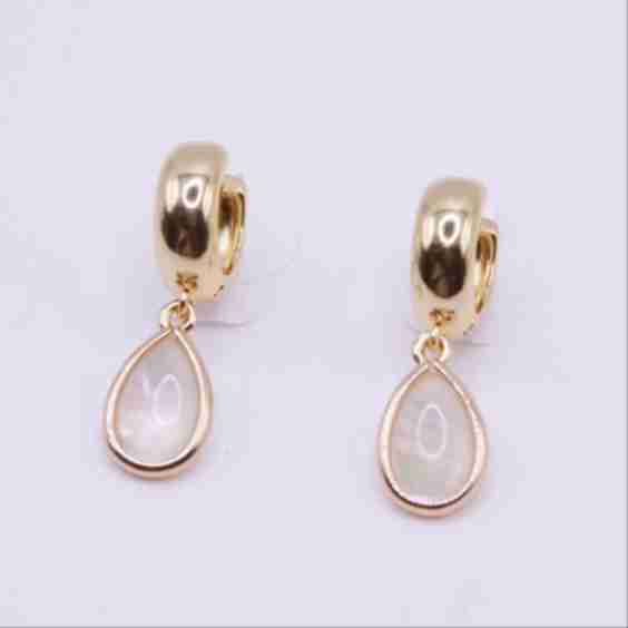 Mother Pearl Teardrop Gold Huggie Earrings