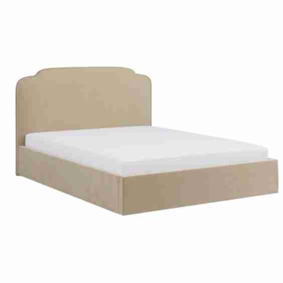 Upholstered King Size Ottoman Bed with Scalloped Headboard 