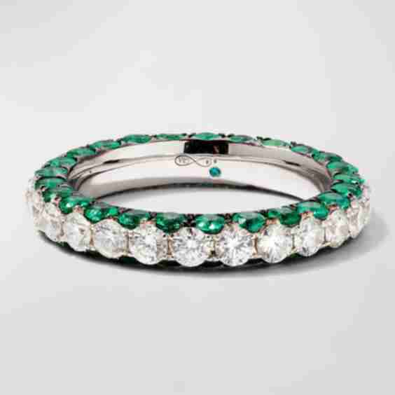 Emerald and Diamond 3 Sided Band Ring