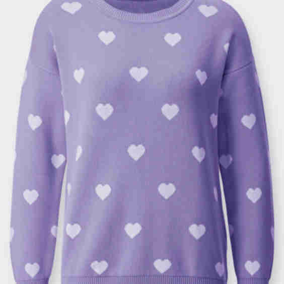 Long-Sleeved Sweater with Heart Motifs