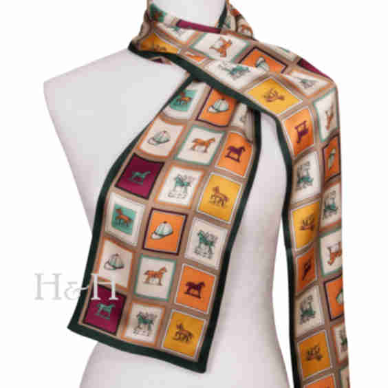 Equestrian Squares Long Silk Scarf