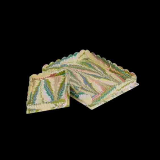 Marbled Scalloped Tray Set 