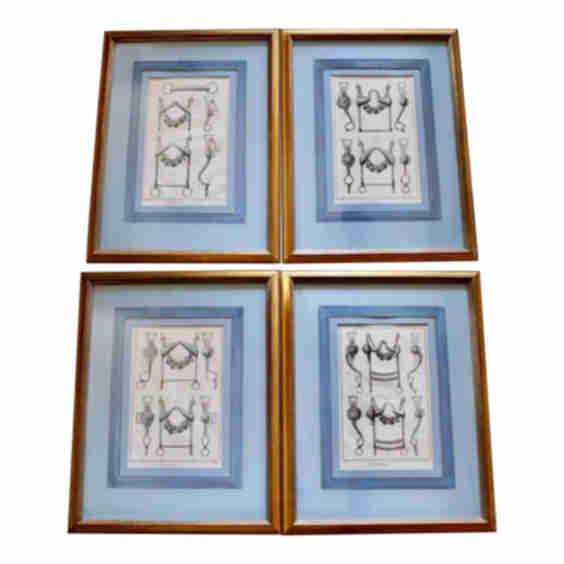 Original 18th Century French Engravings of Horse Bits a Set of Four
