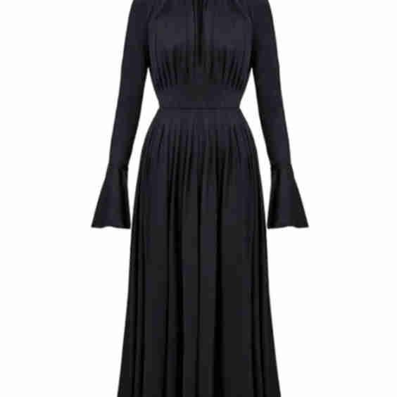 Pleated Bow Neck Midi Dress