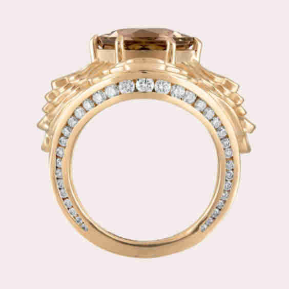 200Hz Frequency 14K Gold Quartz and Diamond Ring