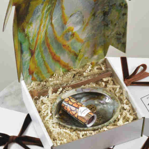 Abalone and Brass Incense Vessel Gift Set