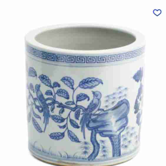 8in Flower and Bird Greek Key Border Cachepot