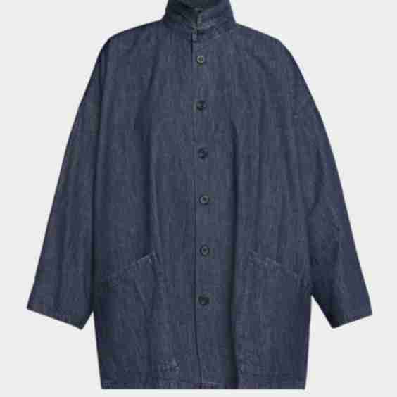 Cotton Denim Angle To Front Double Stand Collar Jacket
