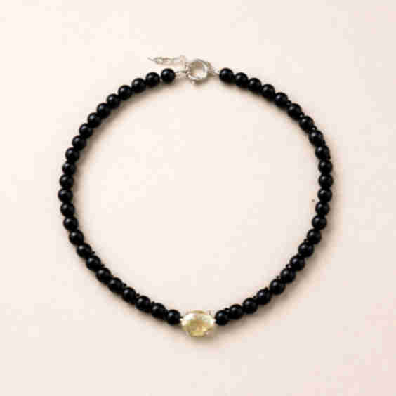 Small Bead Necklace — Onyx & Lemon Citrine