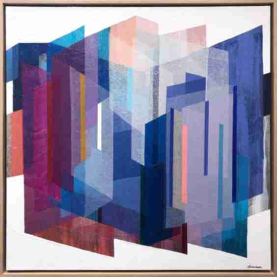 "Sapphire Prism" Contemporary Layered Colorful Mixed Media Painting on Canvas (Pre-Owned)