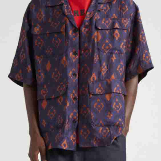 Abstract Ikat Jacquard Camp Shirt