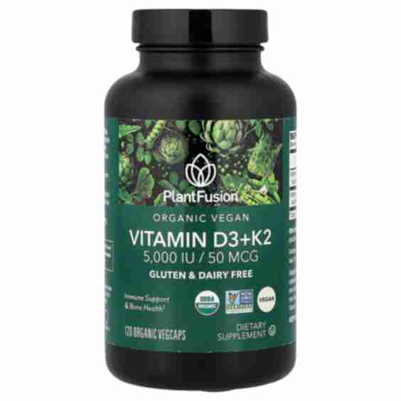 Organic Vegan, Vitamin D3 + K2, 120 Organic VegCaps Supplements
