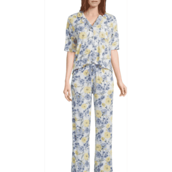 Notch Collar Elbow Sleeve Pajama Set