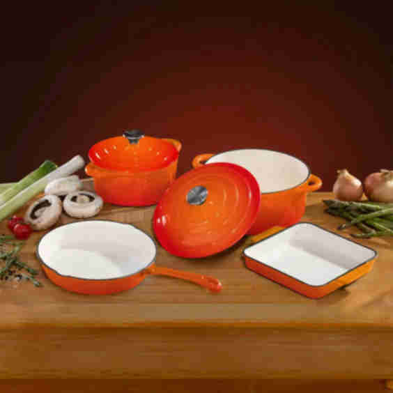 Set of 4 Enamelled Cast Iron Pans