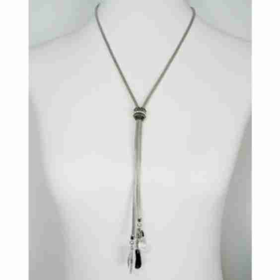 Mesh Bolo Necklace With Stone Drops