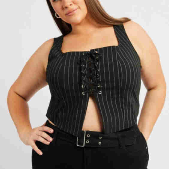 Stripe Crop Top Sleeveless Lace Up