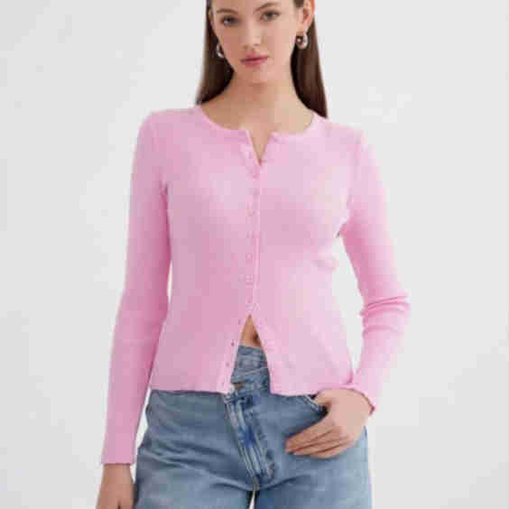 Buttoned Slim Fit Ribbed Knit Cardigan
