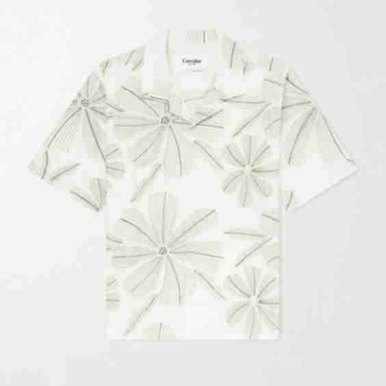 Textured Floral Appliqué Camp Shirt