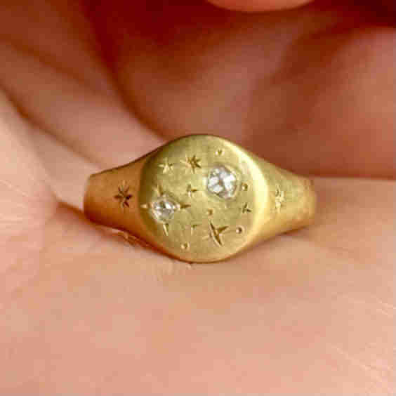 Celestial Diamond Signet Ring In 9 Carat Gold
