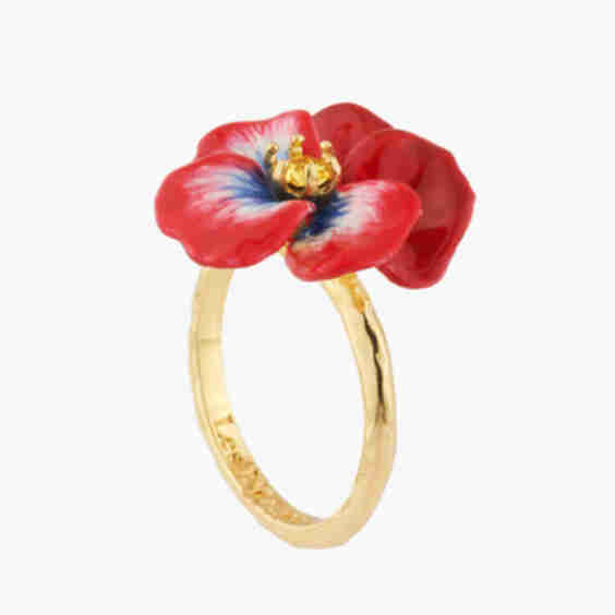 Thousand Pansies Pansy and Faceted Crystal Cocktail Ring