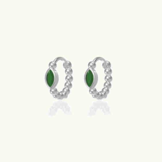 Oval CZ Bead Hoop Earrings