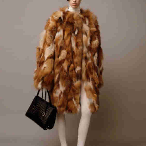 Round Neck Coat Upcycled Fox Fur