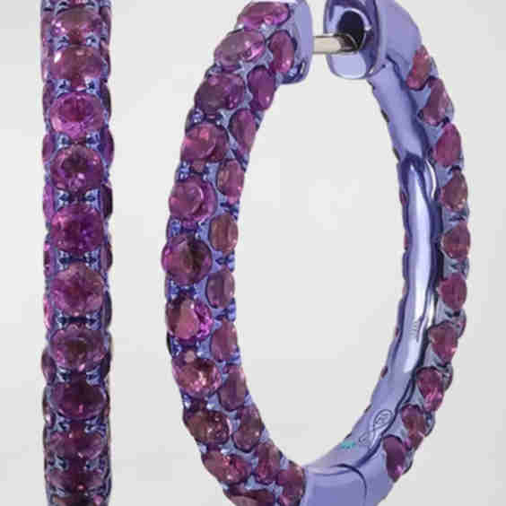 3-Sided Amethyst and Rhodium Hoop Earrings