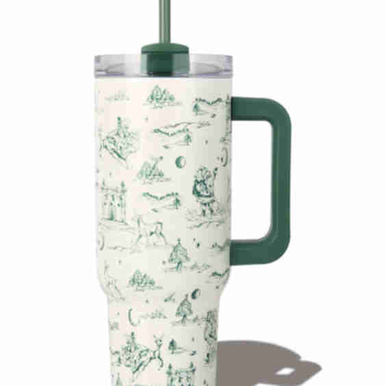 Christmas Toile Insulated Tumbler with Handle